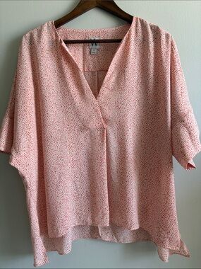 Worthington XL Flowy Blouse‎ Pink Dotted Lightweight Top Workwear Summer